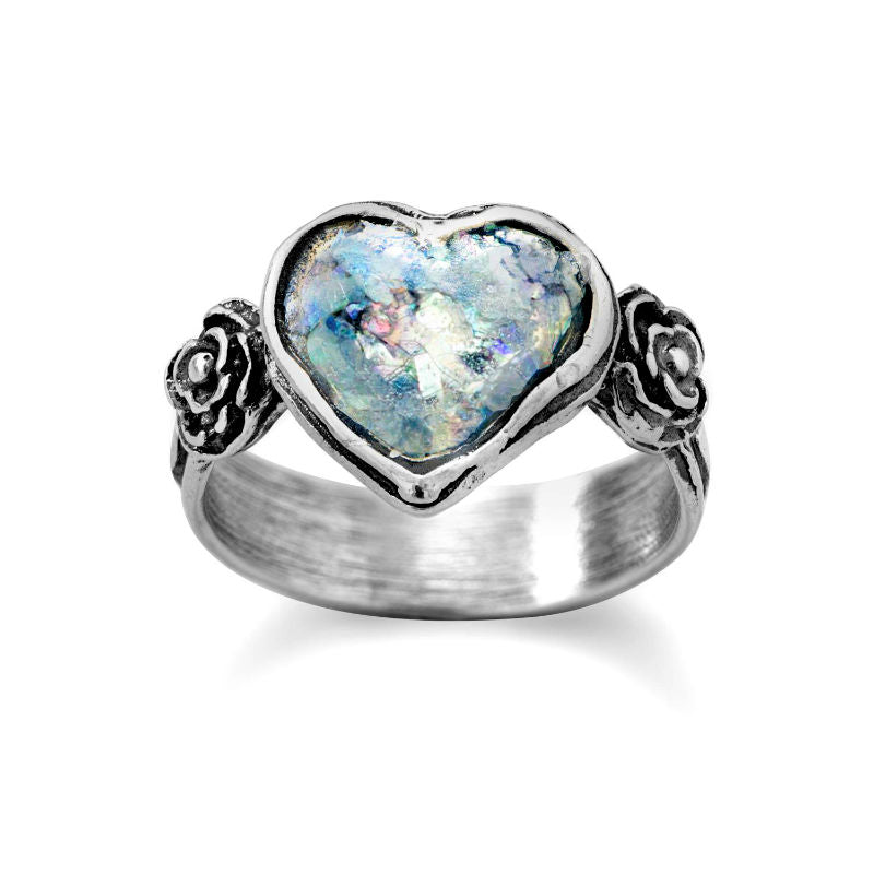 ancient roman glass hearts and roses ring