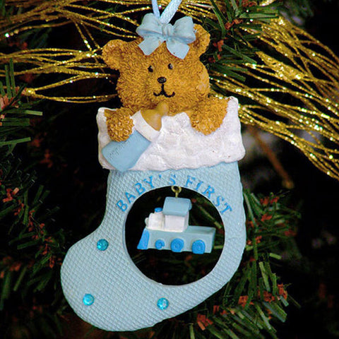 Baby's First Christmas Ornament - Blue Stocking