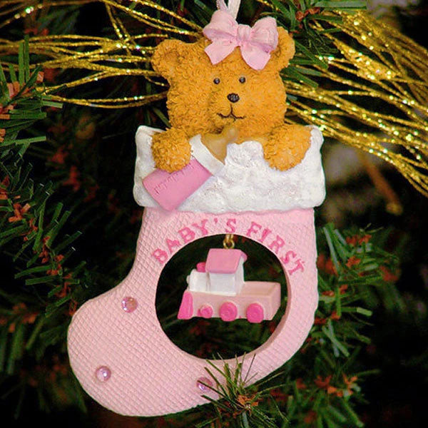 baby's first christmas ornament - pink stocking