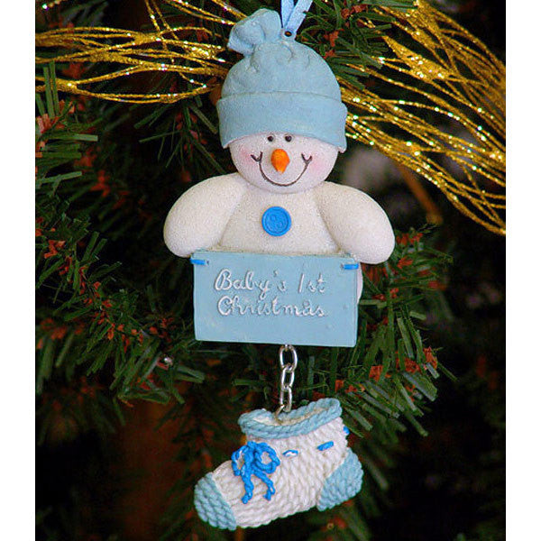 baby's first christmas ornament snowman - blue