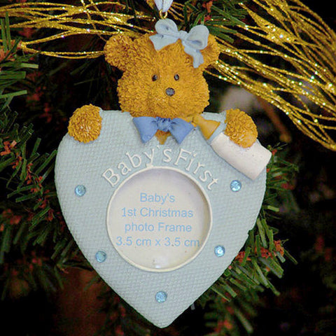 Baby's First Christmas Teddy Bear Ornament - Blue