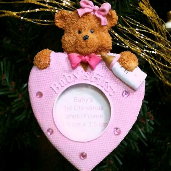 baby's first christmas teddy bear ornament - pink