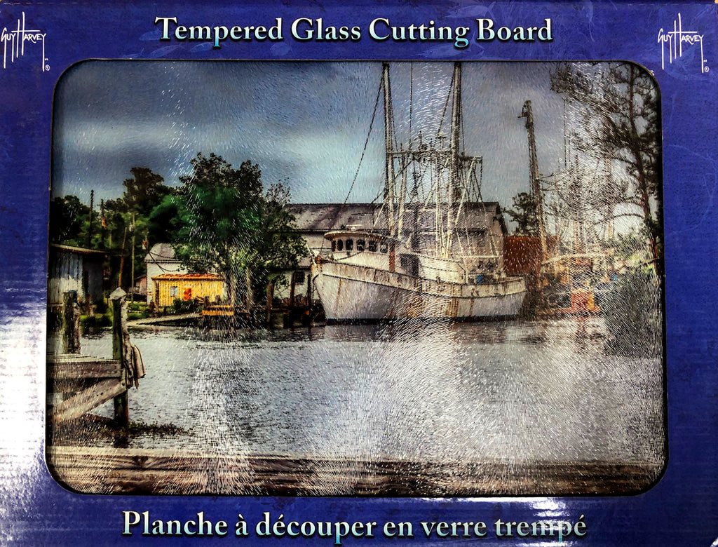 bayou shrimp boat glass cutting board