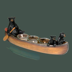bears in canoe candle holder