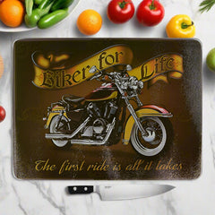 biker for life motorcycle glass cutting board