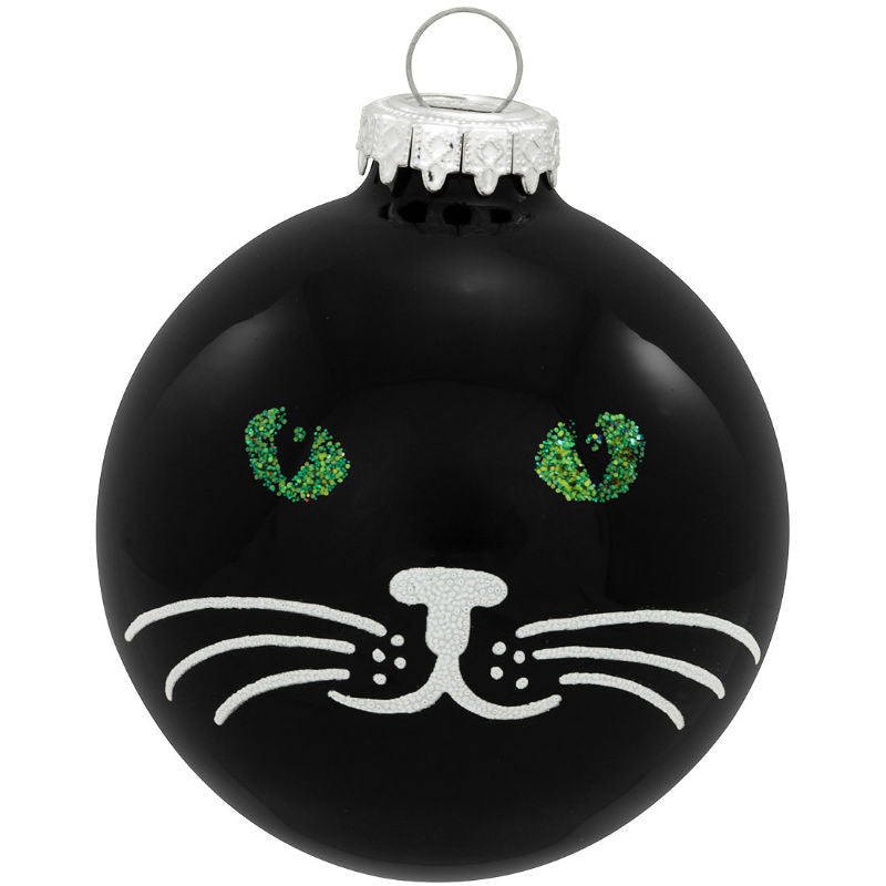 black cat with green eyes glass ornament