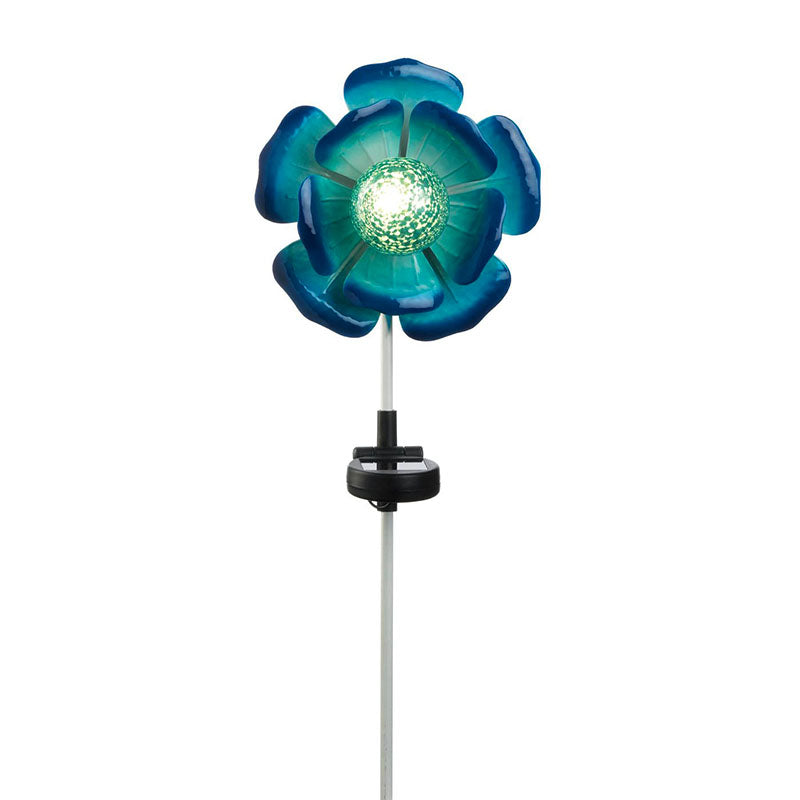 blue flower solar garden stake