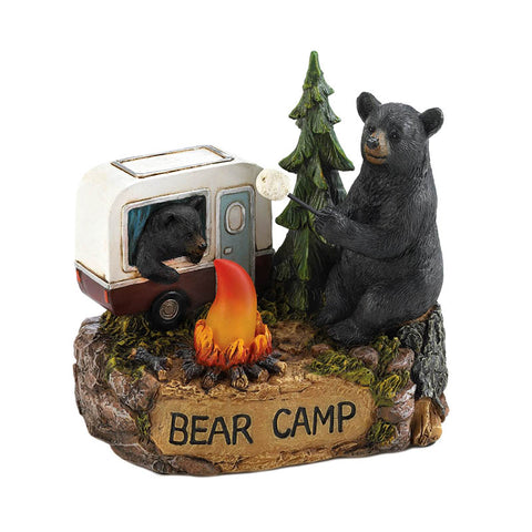 Camping Bear Family Lighted Figurine