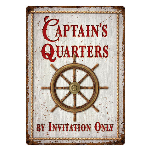 Captain's Quarters By Invitation Only Tin Sign