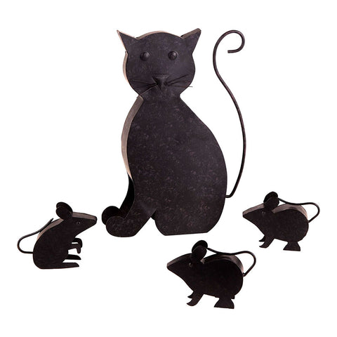 Cat With Mice Metal Sculptures