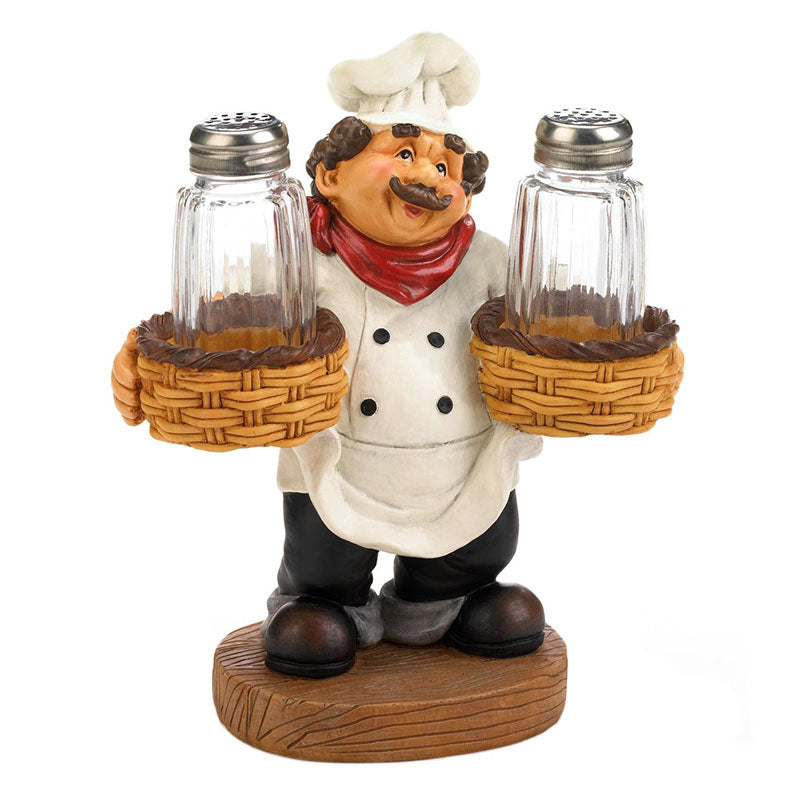 chef salt and pepper shakers holder
