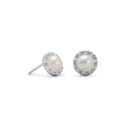 Cultured Freshwater Pearls and CZ Stud Earrings