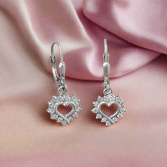 cutout cz heart lever back earrings