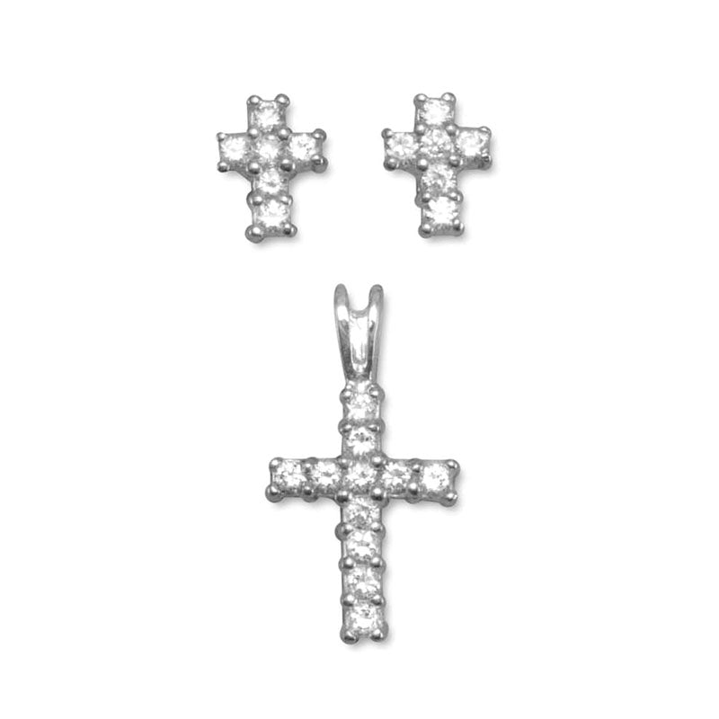 cz cross earrings & pendant set