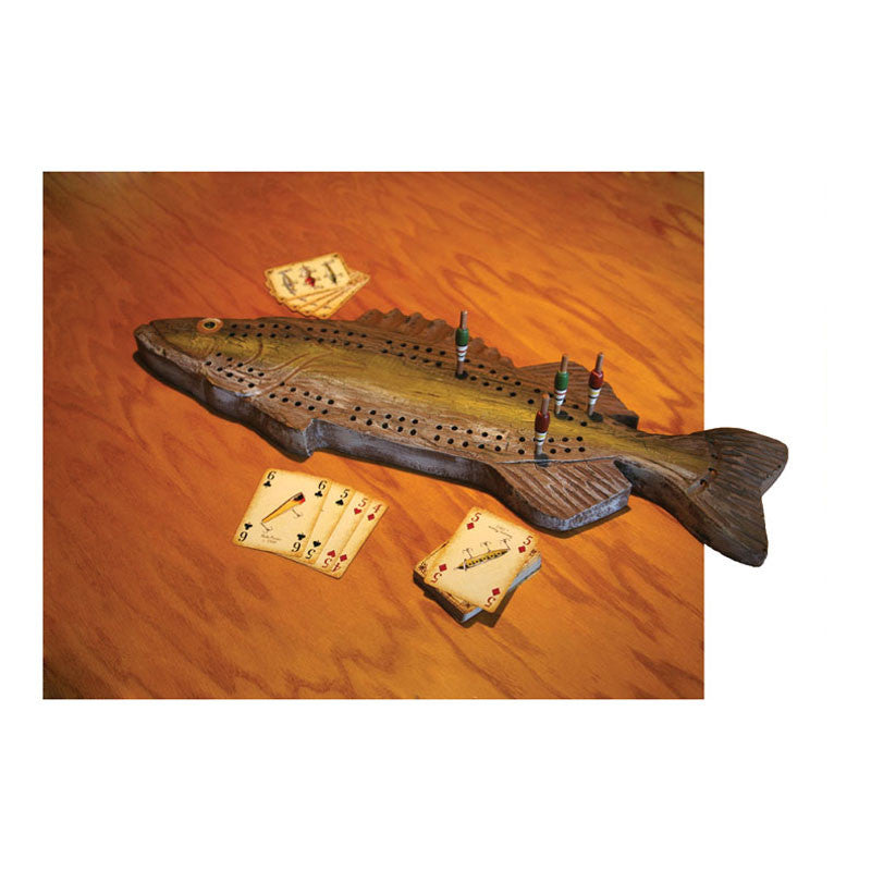 fish shaped wooden cribbage board