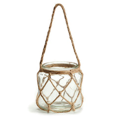 fishing net covered glass candle holder clear 095090