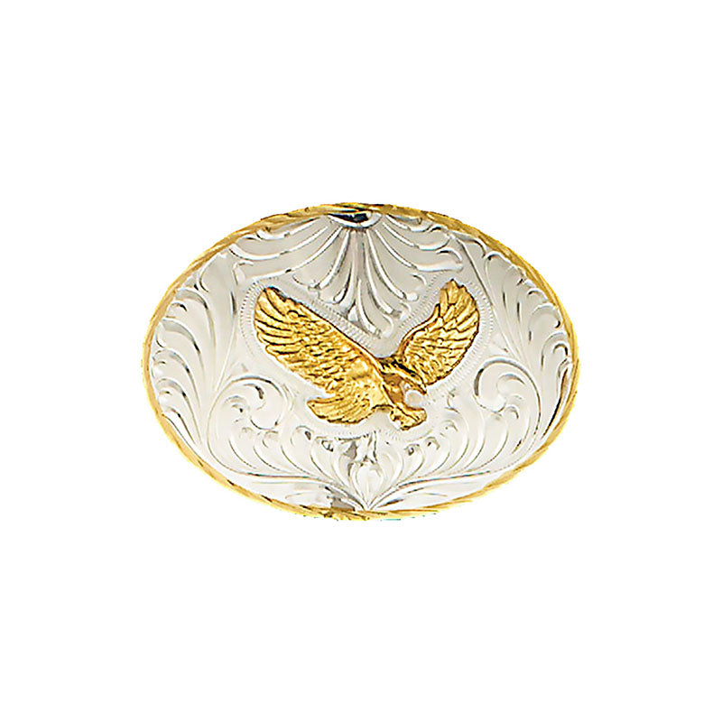german silver and gold eagle in flight belt buckle