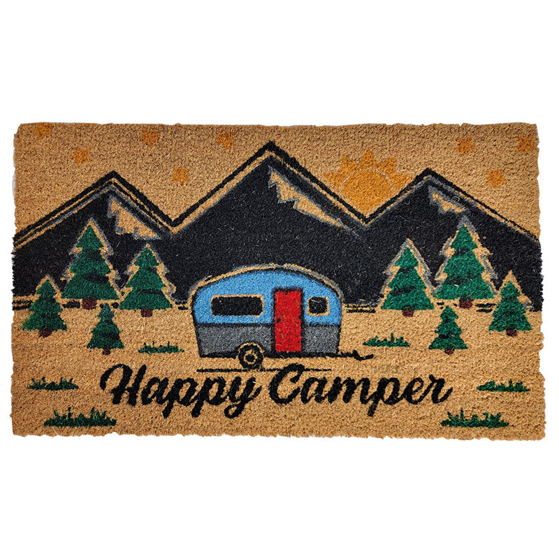 happy camper coir door mat