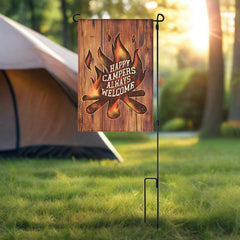 happy campers always welcome garden flag with pole