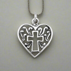 heart and cross charm pendant