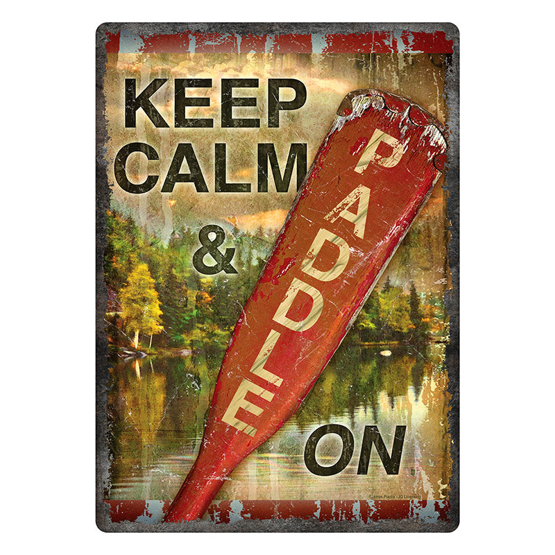 keep calm & paddle on tin sign