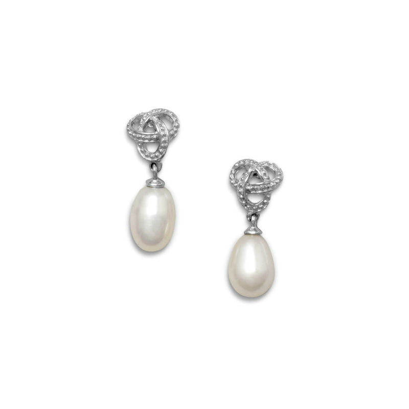 love knot cultured pearl drop earrings