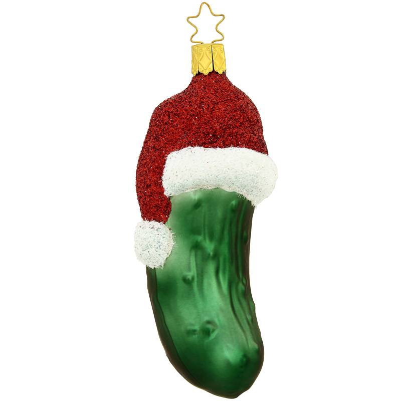 merry santa hat glass pickle ornament