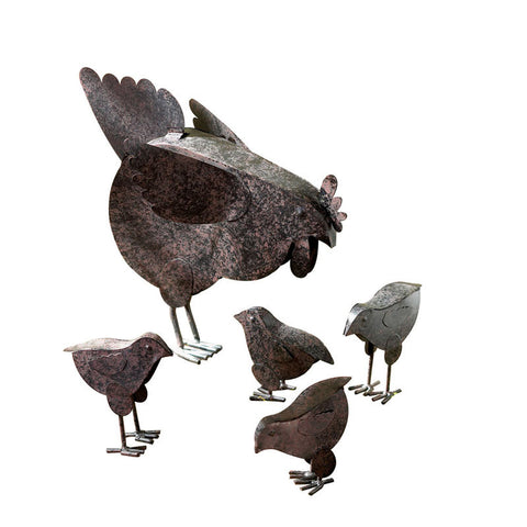 Metal Chicken Family Sculptures