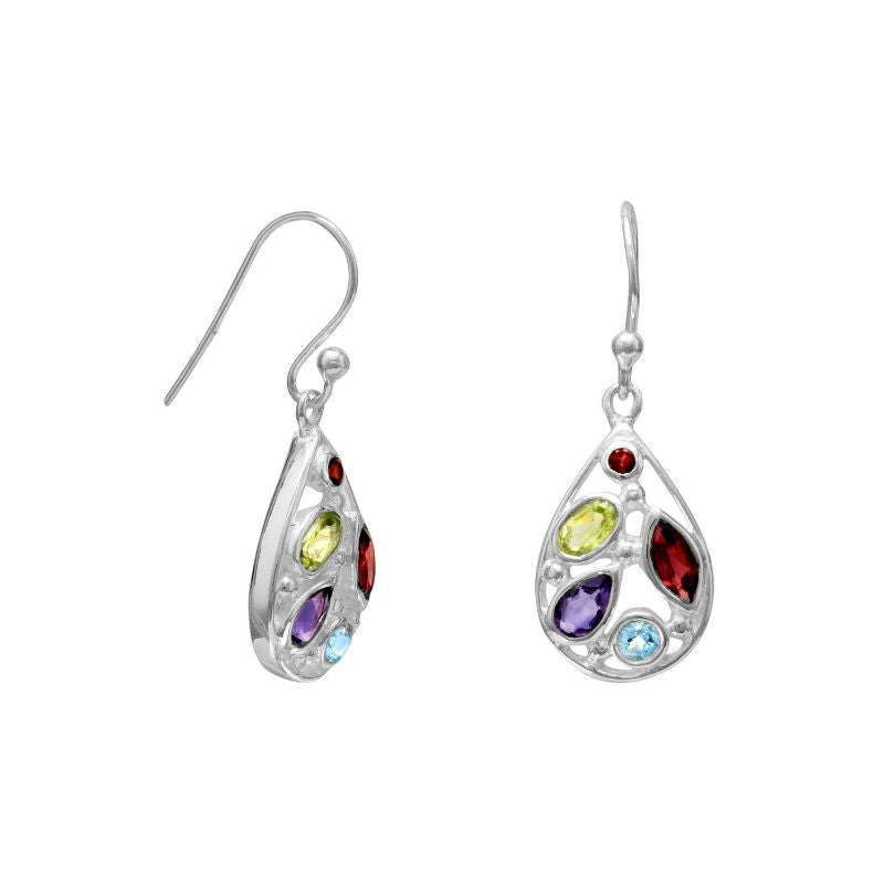 multi stone french wire earrings