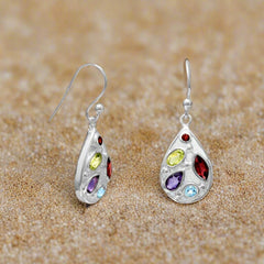 multi stone french wire earrings