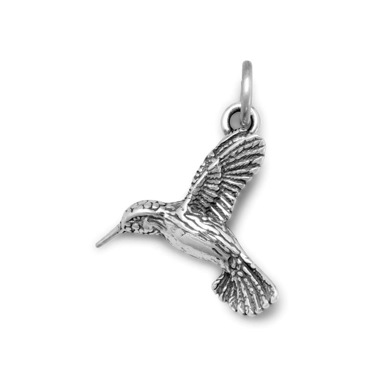 oxidized hummingbird charm pendant