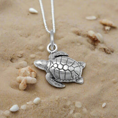 oxidized sea turtle charm pendant