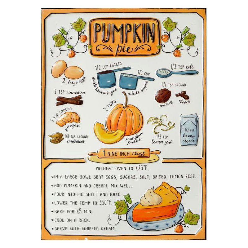 pumpkin pie recipe enamel sign