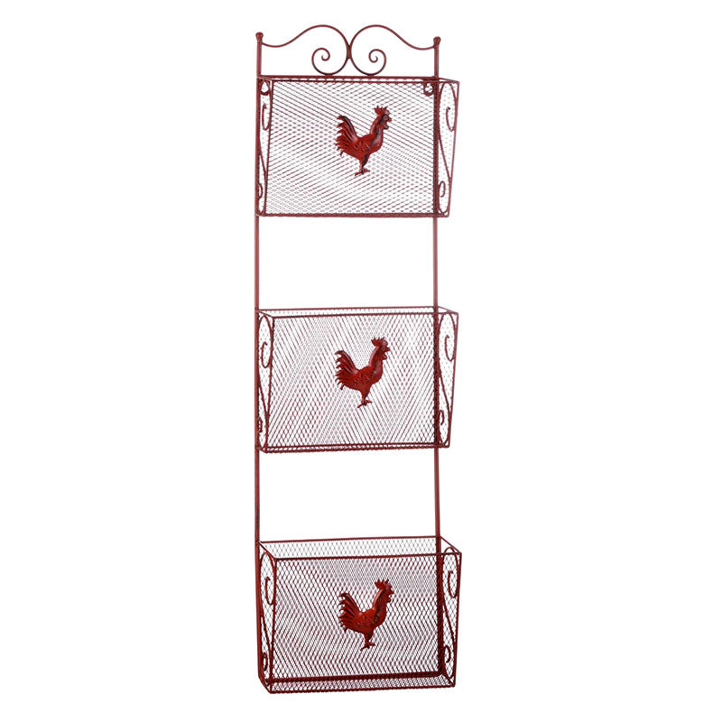 red rooster triple basket wall organizer