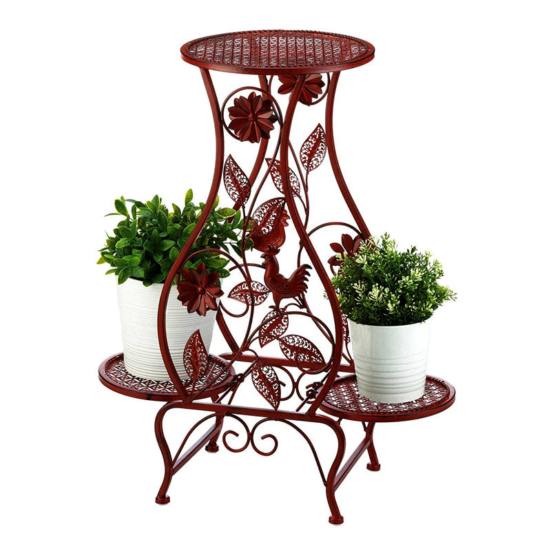 red rooster triple plant stand