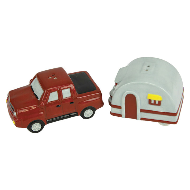 red truck with camper salt and pepper shakers