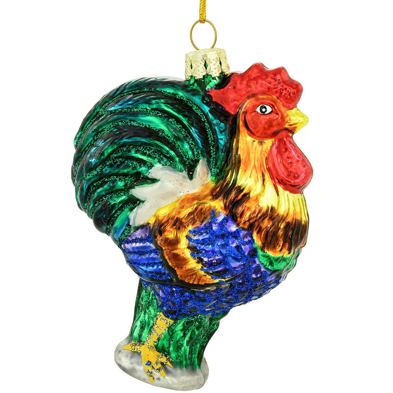 rooster glass ornament