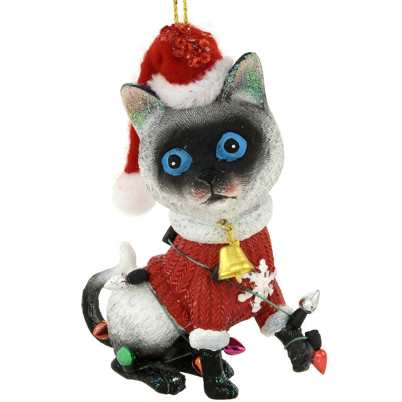 siamese cat with santa hat ornament