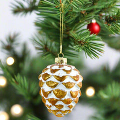 snow covered pine cone ornaments