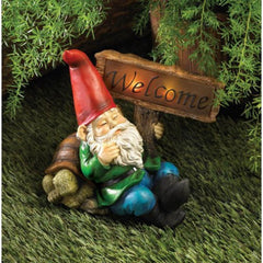 solar powered welcome gnome statue