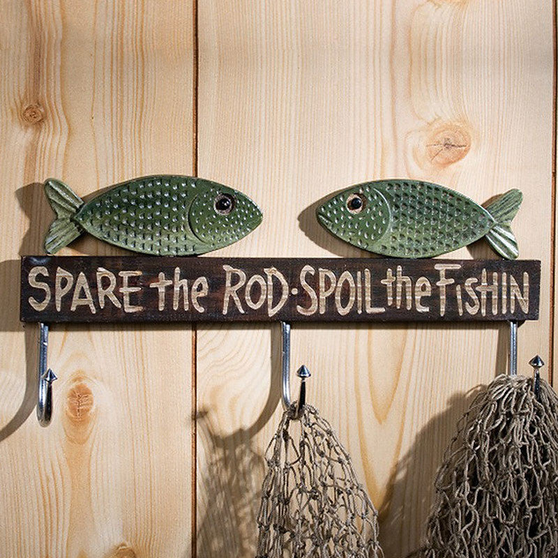 spare the rod spoil the fishing coat rack
