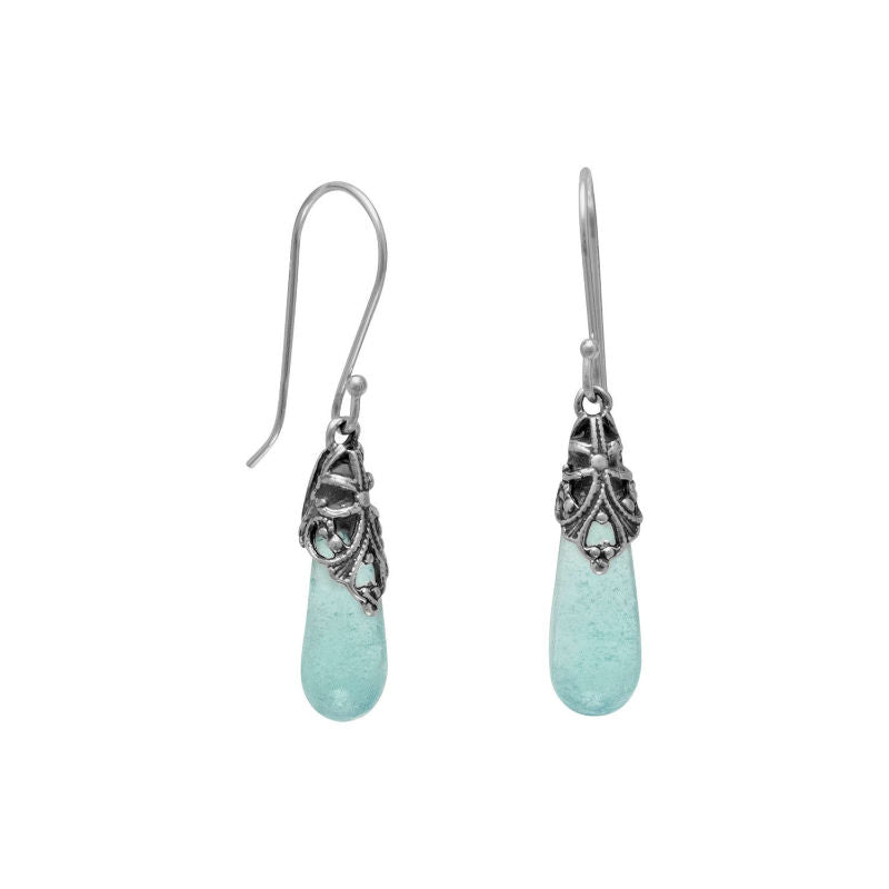 ss roman glass drop french wire earrings