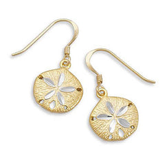 sterling silver 14k gold sand dollar earrings