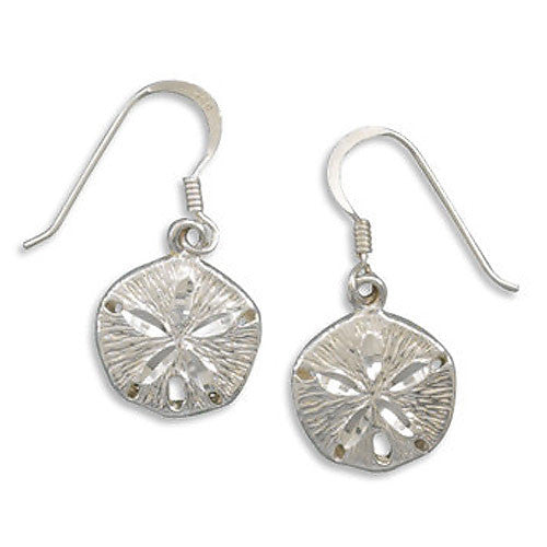sterling silver diamond cut sand dollar earrings