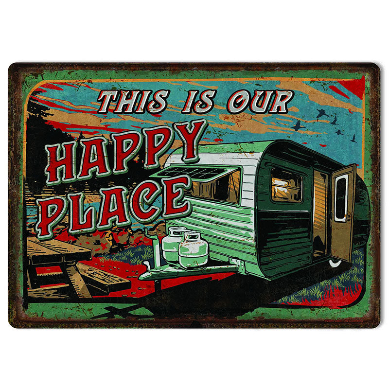 this is our happy place travel trailer tin sign