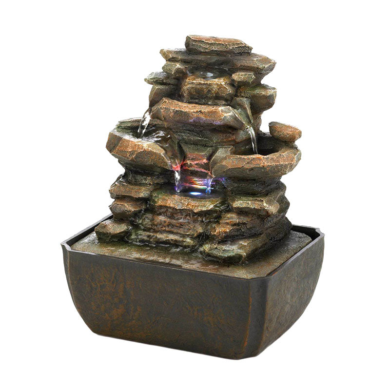 tiered rock formation tabletop fountain