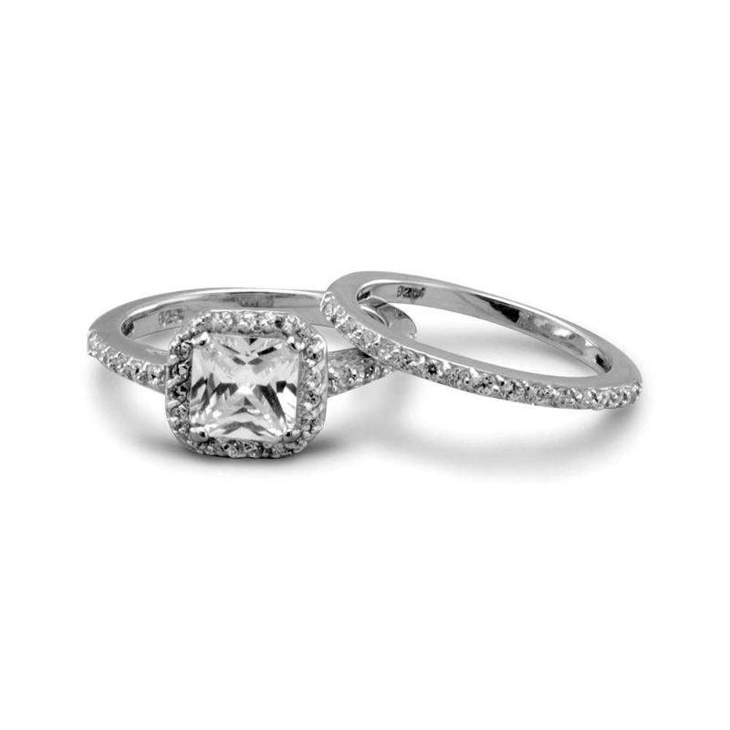 Quality Gold Sterling Silver Rhodium-plated 2-piece CZ Wedding Ring Set  QR2092 - The Diamond Family