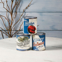 vintage seafood tin cans