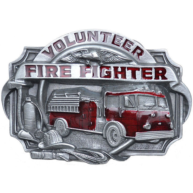 volunteer firefighter red enamel belt buckle