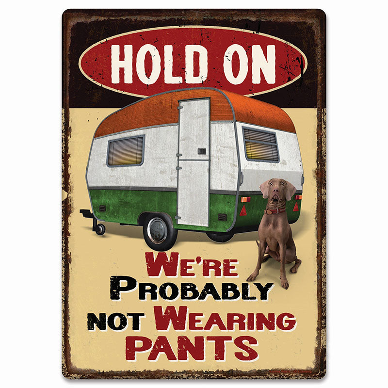 we're probably not wearing pants tin camping sign